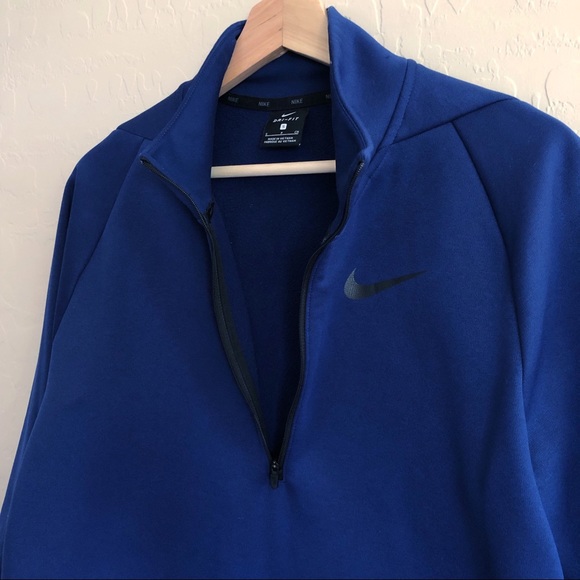 NIKE Dri-Fit Men’s Fleece Royal Blue Pullover quarter zip Sweater S - Picture 6 of 8